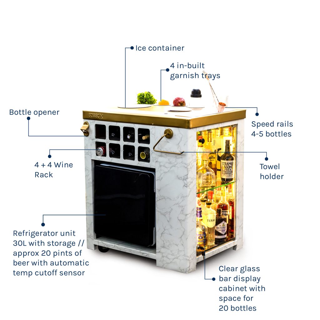 Model X Home Bar Satvario Marble Vinyl & Matt. Gold Finish Haus of Bars